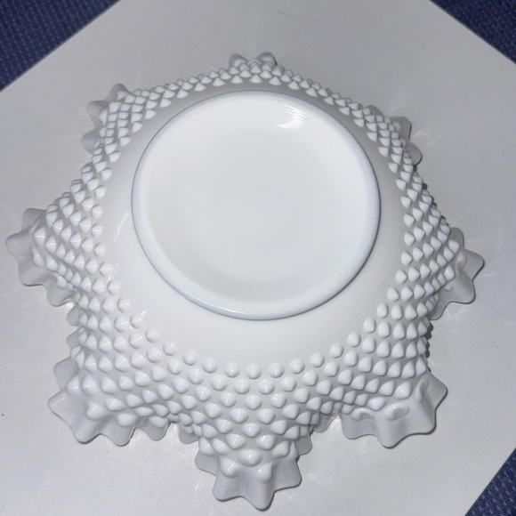 Sold
Fenton Hobnail White Milk Glass Ruffled Edge Bowl 11.5” by 4” - Picture 3 of 5